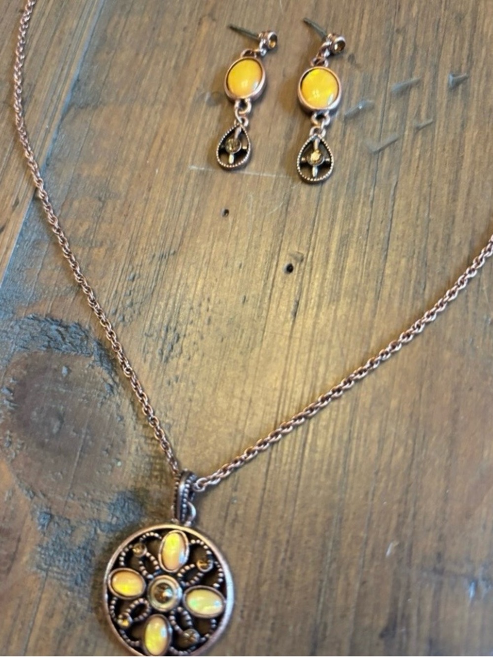 Brighton Yellow Cabochon Rose Gold-Tone Pendant Necklace and Earrings Set